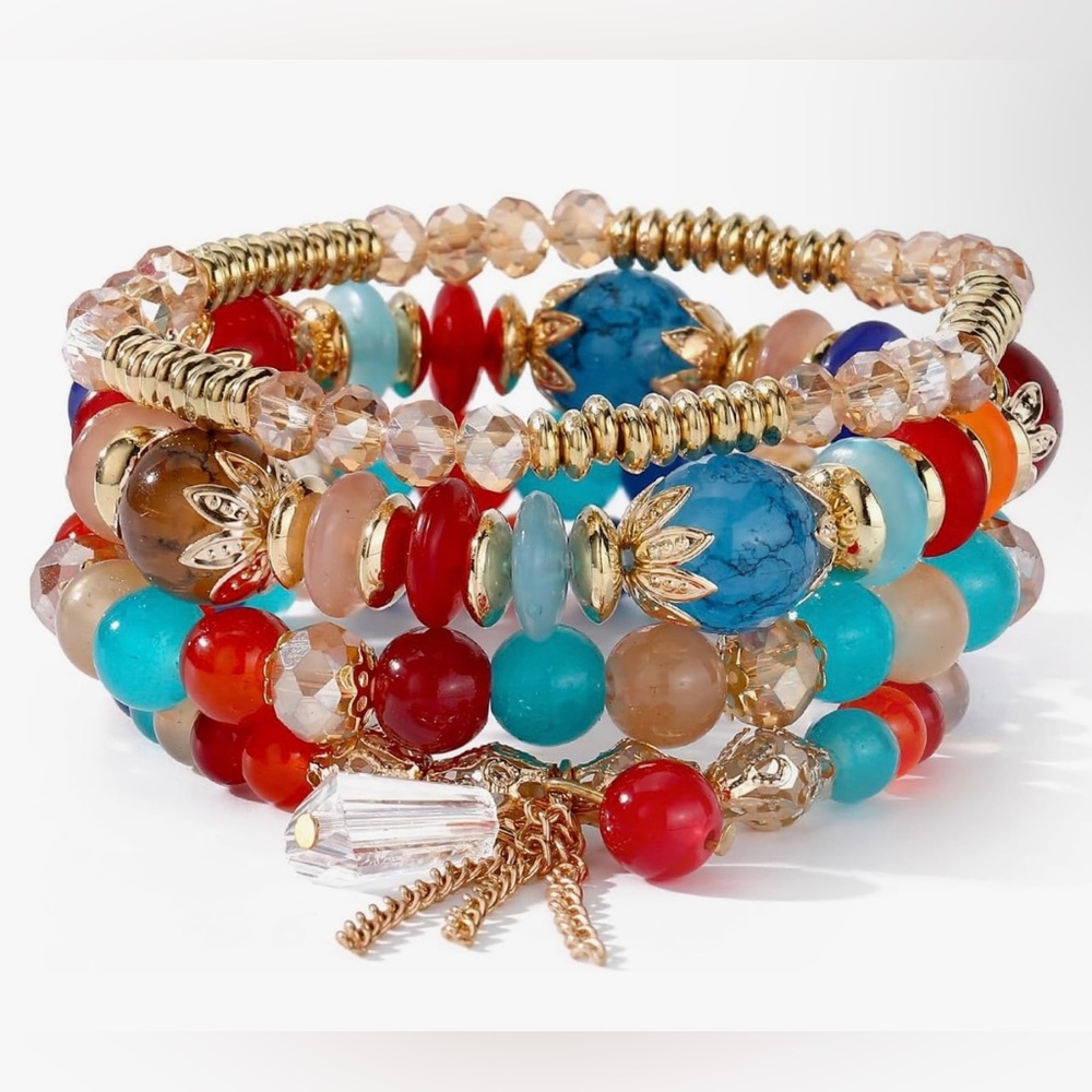 Red, Sea Blue and Gold Stackable Bracelets!
